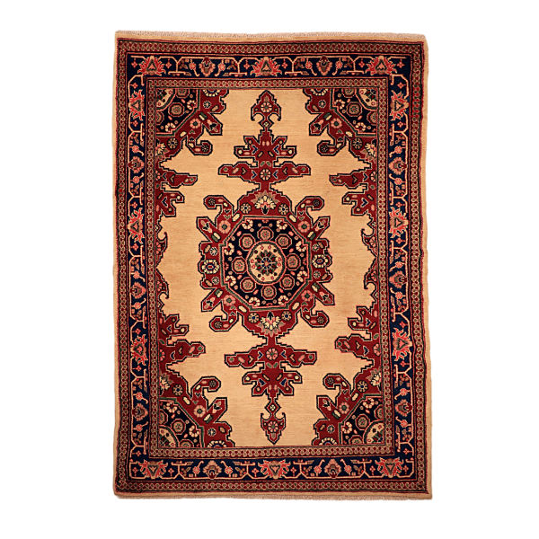 Hand-Knotted Persian Hamadan Cream Lajack Rug (Traditional Floral Medallion) – Cream Wool