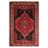 Hand-Knotted Persian Hamadan Nour Rug (Traditional Floral Medallion) - Black & Red Wool