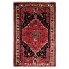 Hand-Knotted Persian Hamadan Nour Rug (Traditional Floral Medallion) - Black & Red Wool
