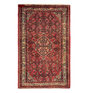 Hand-Knotted Persian Hamadan Red Toranj Rug (Traditional Floral Medallion) – Red Wool