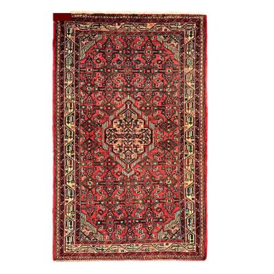 Hand-Knotted Persian Hamadan Red Toranj Rug (Traditional Floral Medallion) - Red Wool