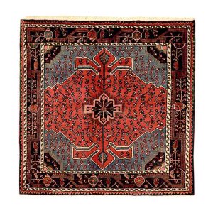 Hand-Knotted Persian Hamadan Tina Rug (Tribal Geometric Medallion) – Red Wool