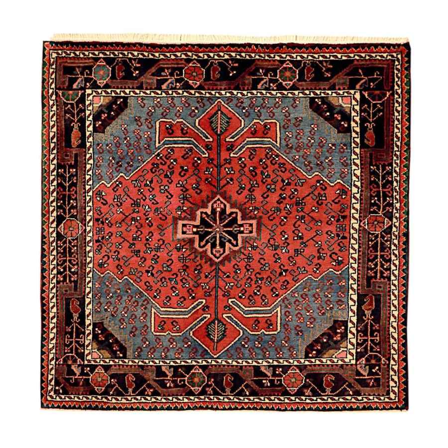 Hand-Knotted Persian Hamadan Tina Rug (Tribal Geometric Medallion) – Red Wool