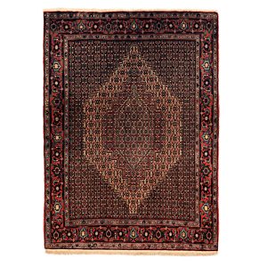Hand-Knotted Persian Kurdistan Black Lozi Rug (Tribal Mahi Medallion) – Brown Wool