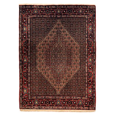 Hand-Knotted Persian Kurdistan Black Lozi Rug (Tribal Mahi Medallion) - Brown Wool