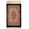 Hand-Knotted Persian Qom Lachak Silk Rug (Fine Art Floral Medallion) - Black