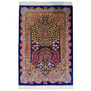 Hand-Knotted Persian Qom Derakhti Silk Rug (Fine Art All-over Floral) – Purple