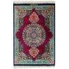 Hand-Knotted Persian Qom Zereshki Silk Rug (Fine Art Floral Medallion) - Red