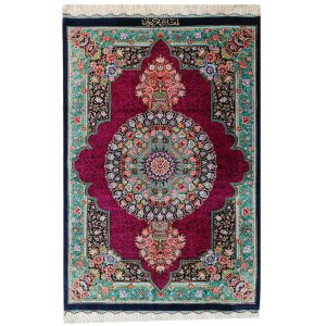 Hand-Knotted Persian Qom Zereshki Silk Rug (Fine Art Floral Medallion) – Red