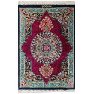 Hand-Knotted Persian Qom Zereshki Silk Rug (Fine Art Floral Medallion) - Red