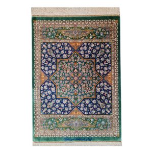 Hand-Knotted Persian Qom Silk Rug (Intricate Fine Art Floral Medallion) – Green