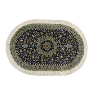 Hand-Knotted Persian Qom Abi Silk Rug (Fine Art Floral Medallion) – Blue