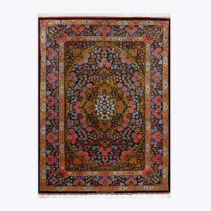 Hand-Knotted Persian Qom Kahouri Silk Rug (Fine Art Floral Medallion) – Brown