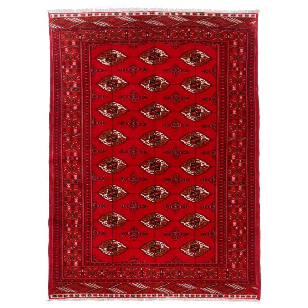 Hand-Knotted Persian Gorgan Tribal Rug (Traditional Bukhara Design Pattern) – Red Wool