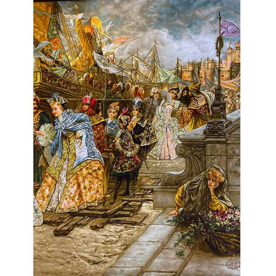 Hand-Knotted Persian Pictorial Rug from Tabriz Depicting Napoleon’s Ship