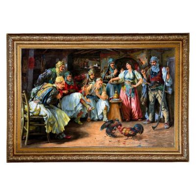 Hand-Knotted Persian Silk Pictorial Wall Hanging Rug – Floral Rural Life Scene, Tabriz