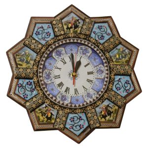 Handcrafted Persian Wooden Wall Clock – Khatam Marquetry Art, Behdad