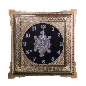 Handcrafted Persian Wooden Wall Clock – Khatam Marquetry Art, Black
