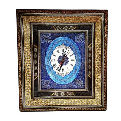 Traditional Persian Khatamkari Wood Wall Clock with Floral Marquetry – Model Delban for Persian-Inspired Interiors