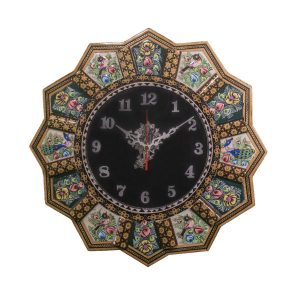 Handcrafted Persian Wooden Wall Clock – Khatam Marquetry Art, Golban