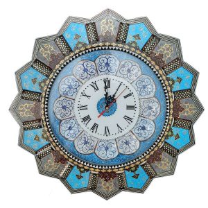 Handcrafted Persian Wooden Wall Clock – Khatam Marquetry Art, Khorshidi II