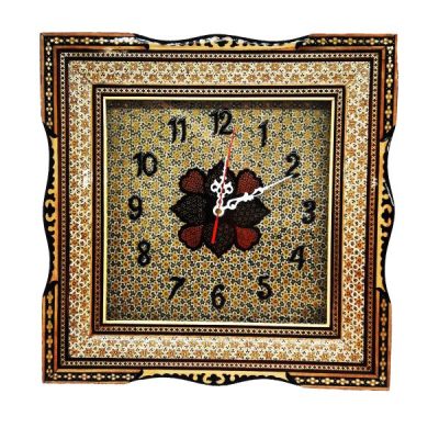 Traditional Persian Khatamkari Wood Wall Clock with Geometric Marquetry – Model Mahan for Persian-Inspired Interiors