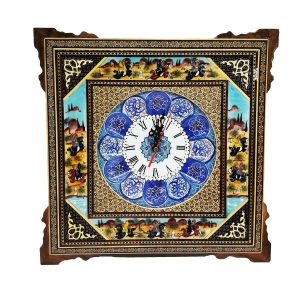 Handcrafted Persian Wooden Wall Clock – Khatam Marquetry Art, Mahsan