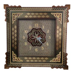 Handcrafted Persian Wooden Wall Clock – Khatam Marquetry Art, Nafis