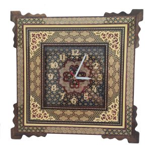 Handcrafted Persian Wooden Wall Clock – Khatam Marquetry Art, Arad