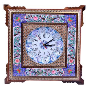 Handcrafted Persian Wooden Wall Clock – Khatam Marquetry Art, Asa