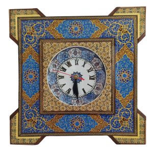 Handcrafted Persian Wooden Wall Clock – Khatam Marquetry Art, Hendesi