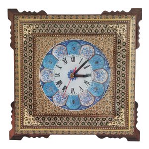 Handcrafted Persian Wooden Wall Clock – Khatam Marquetry Art, Mahla
