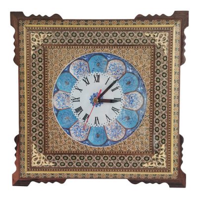 Traditional Persian Khatamkari Wood Wall Clock with Geometric Marquetry – Model Mahla for Persian-Inspired Interiors