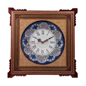 Handcrafted Persian Wooden Wall Clock – Khatam Marquetry Art, Parvaresh II