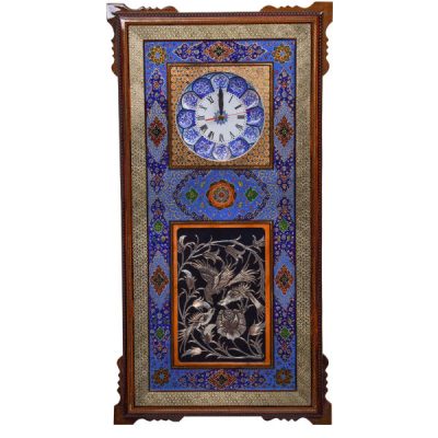 Traditional Persian Khatamkari Wood Wall Clock with Floral Marquetry – Model Venus for Persian-Inspired Interiors