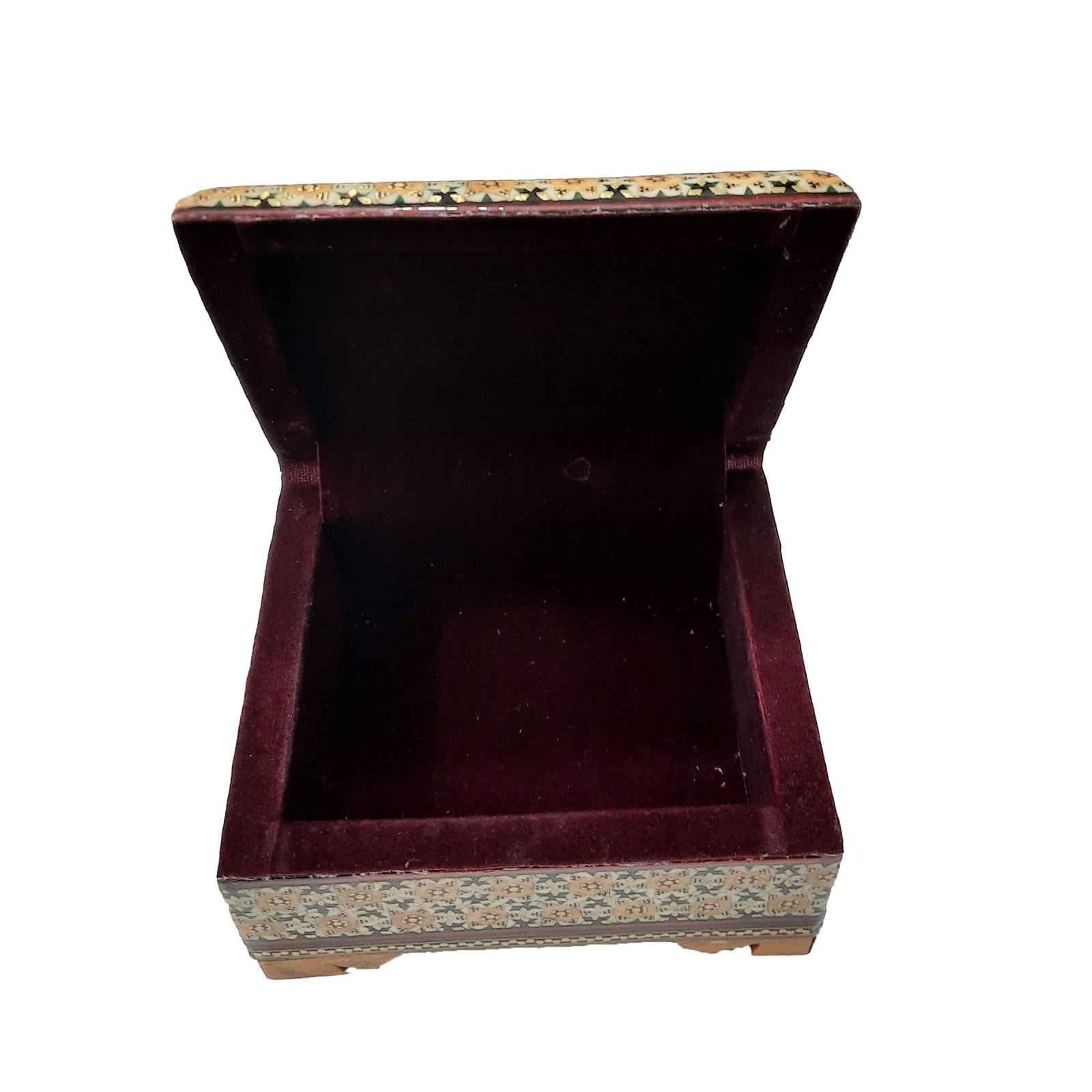 Handcrafted Wooden Jewelry Box with Persian Khatam Design – Kabiri