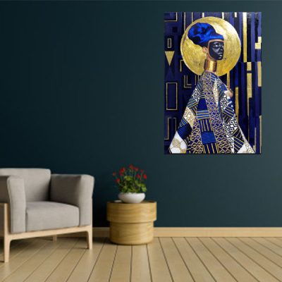 Blue Woman Persian Wood Print Wall Art with Calligraphy