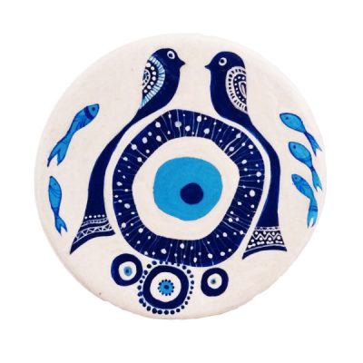 Hand-Painted Persian Pottery Decorative Display Plate, Bahrami Persian Bird Design