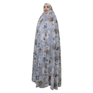 White Flowers Patterned Islamic Dress – Full Length Prayer Hijab