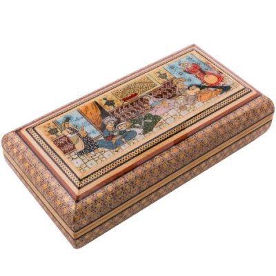 Handcrafted Wooden Jewelry Box with Persian Khatam Design - Mahtan