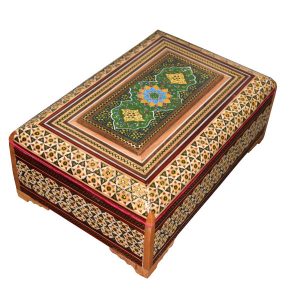 Handcrafted Wooden Jewelry Box with Persian Khatam Design – Shokran