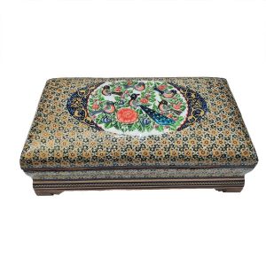 Handcrafted Wooden Jewelry Box with Persian Khatam Design – Birds