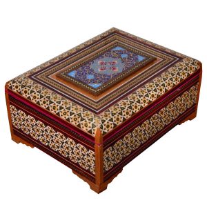 Handcrafted Wooden Jewelry Box with Persian Khatam Design – Mahour