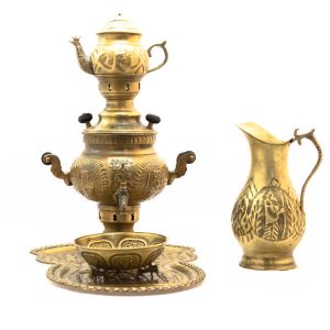 Persian Brass Samovar Decorative Charcoal Tea Maker Floral Motifs 2-Liter