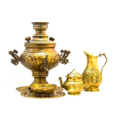 Persian Brass Samovar Decorative Charcoal Tea Maker Floral Motifs 6-Liter