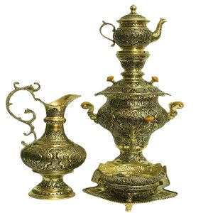 Persian Brass Samovar Decorative Charcoal Tea Maker Floral Motifs