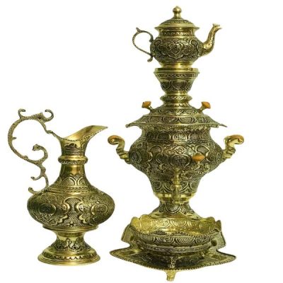 Persian Brass Samovar Decorative Charcoal Tea Maker Floral Motifs