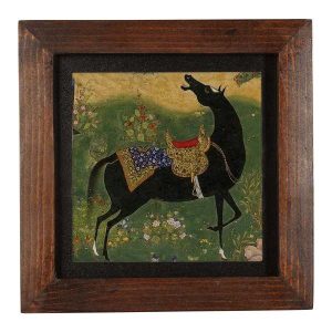 Decorative Persian Framed Tile – Shahnameh Inspired Pattern: Black Horse