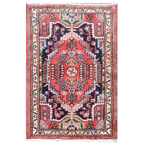 Hand-Knotted Persian Hamadan Rug (Traditional Garden Floral Medallion) – Navy Blue Wool
