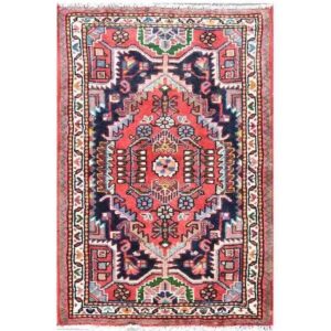 Hand-Knotted Persian Hamadan Rug (Traditional Garden Floral Medallion) – Navy Blue Wool